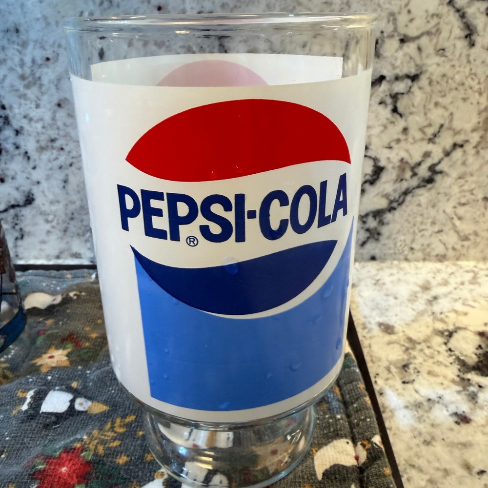 Vintage Pepsi Cola Drinking Glass 32 oz Red White Blue Logo Retro